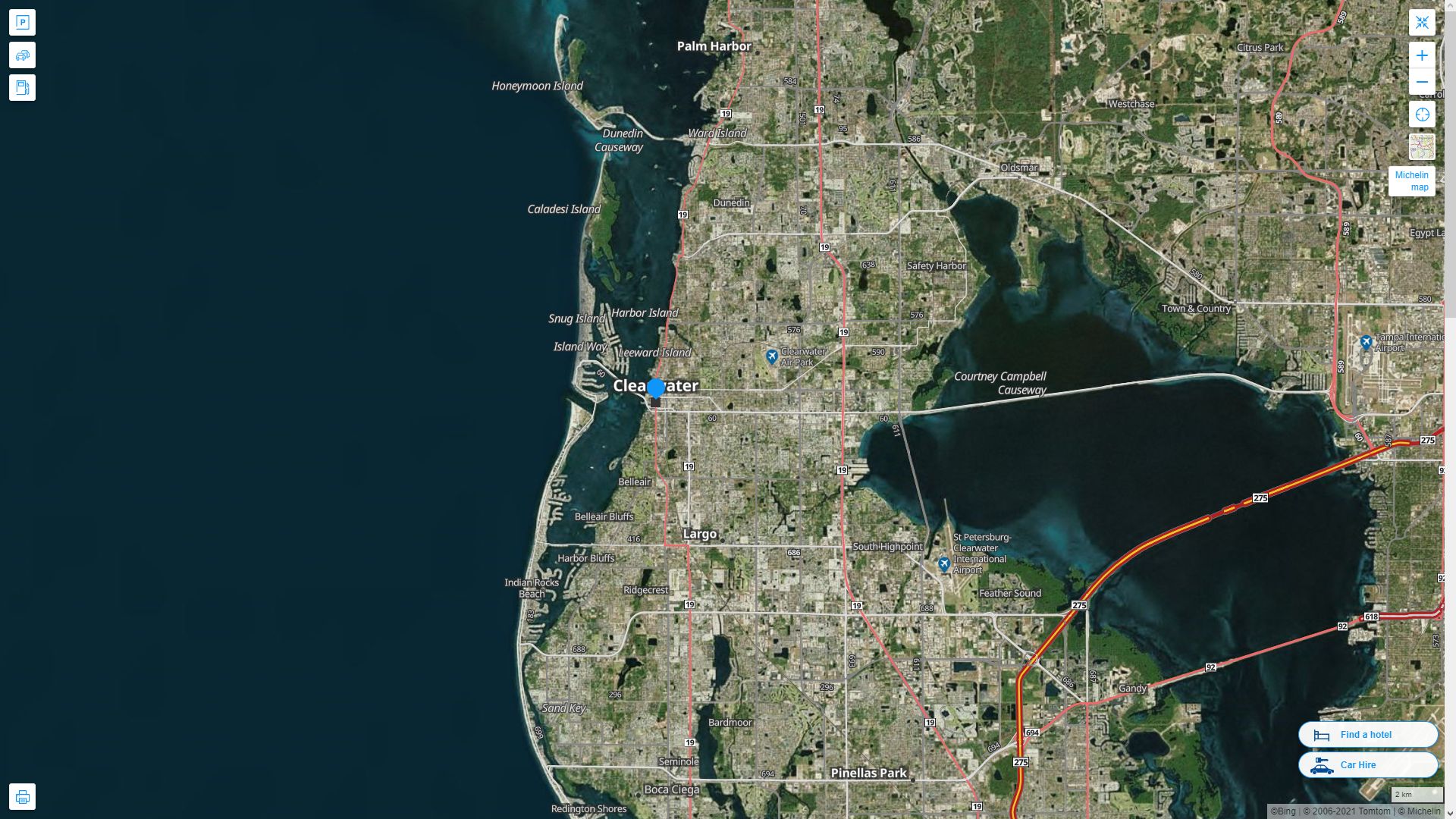 Clearwater Florida Highway and Road Map with Satellite View